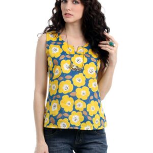 Myntra Women Blue and Yellow Printed Top