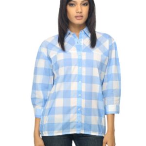 Femella Women Blue Checked Shirt