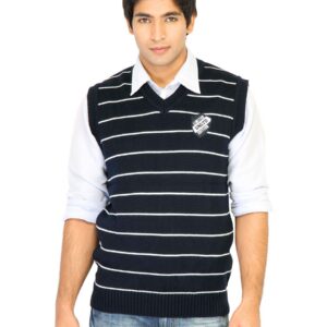 Indigo Nation Men Stripes Navy Blue Sweaters