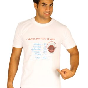 Myntra Men's I Give 100 Percent Work White T-shirt