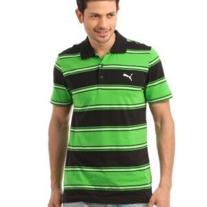 Puma Men Black and Green Striped Polo neck T-shirt