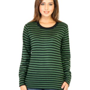Flying Machine Women Stripes Green Sweaters