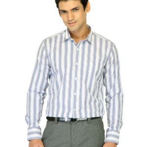 John Miller Men White Striped Blue Shirt