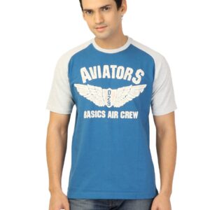 Basics Men Blue Printed T-shirt