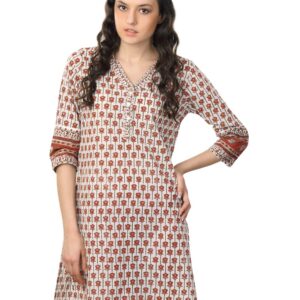 Fabindia Women Printed White Kurta