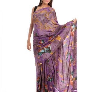 Prafful Purple Crepe Printed Saree