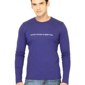 United Colors of Benetton Men Solid Blue Tshirt