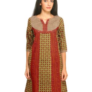 Mother Earth Women Printed Olive Kurta
