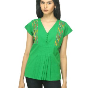 Fabindia Women Green Cambric  Top