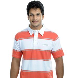 Reebok Orange & White Striped Polo T-shirt