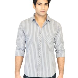 Highlander Men Stripes Grey Slim Fit Shirt