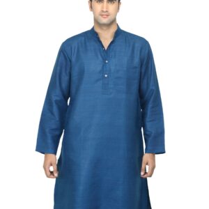 Fabindia Men Blue Matka Silk Kurta