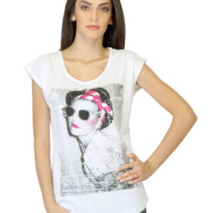 Flying Machine Women Printed White T-shirt