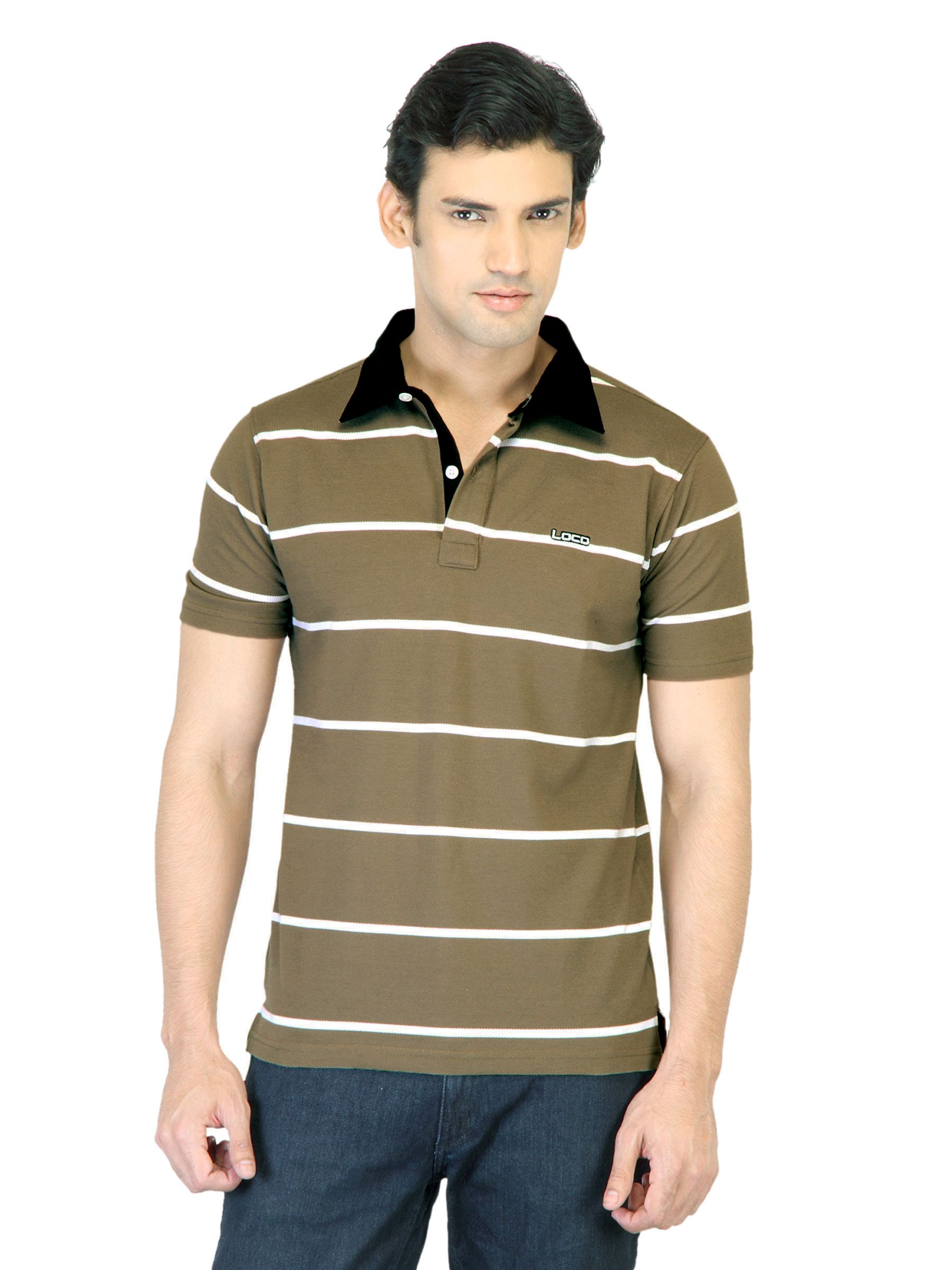Locomotive Men Light Brown Striped T-shirt