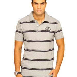 Wrangler Men's Broad Stripe Polo Grey Melange T-shirt