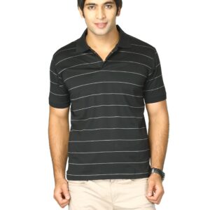 Proline Men Black Striped Polo T-shirt