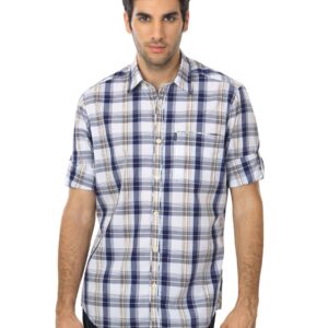 Scullers Men White & Navy Blue Shirt