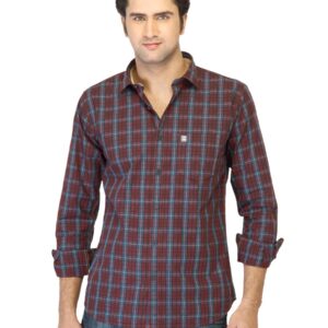 Basics Men Maroon Checked Shirt
