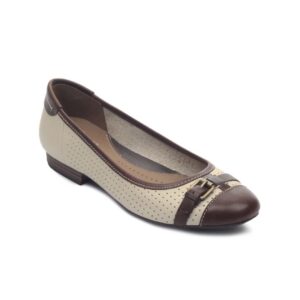 Clarks Women Beige & Brown Leather Ballerinas