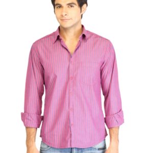 Peter England Men Stripes Pink Shirt