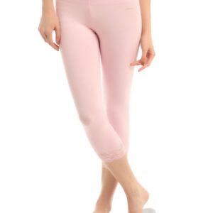 Hanes Women Pink Comfortsoft Waistband Cotton - Stretch Lace Capri Leggings