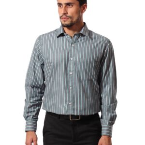 John Players Men Striped Grey Green Shirt