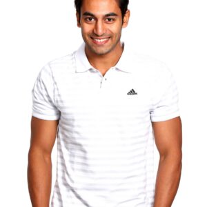 ADIDAS Men Stripe Polo White Polo T-shirt