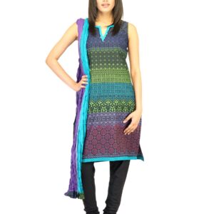 Biba Women Green & Black Printed Churidar Kurta with Dupatta