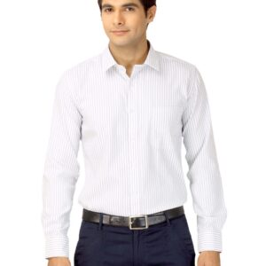 Mark Taylor Men Grey & White Striped Shirt