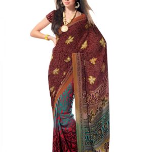 Prafful Red & Green Printed Sari