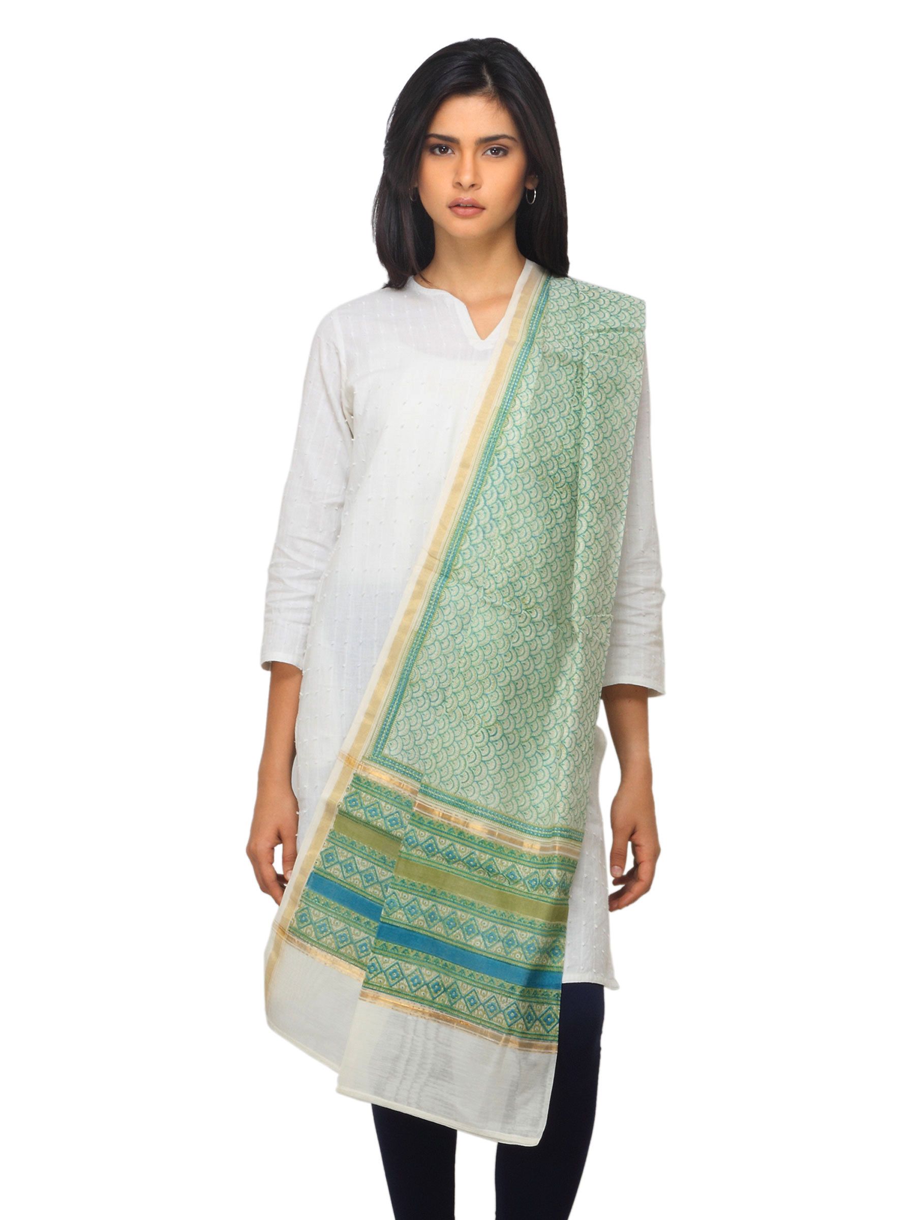 Fabindia Women Green Chanderi Dupatta