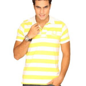 UCB Men's Polo Neck Striper White Yellow T-shirt