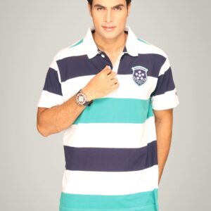 Basics Men Navy Academy Football League Striped Polo T-shirt