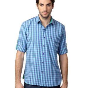 John Players Men Check Blue Shirt