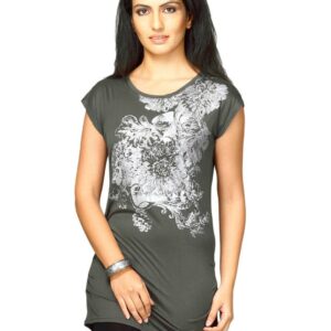 Jealous 21 Women's Shimmery Flower Print Grey Top