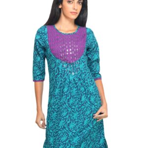 Mother Earth Women Printed Blue Kurta