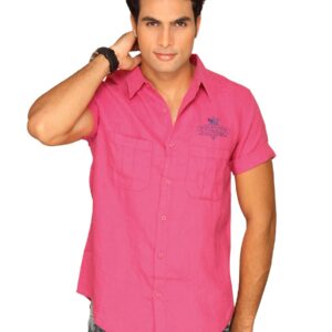 Spykar Men Linen Pink Shirt