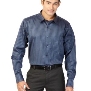Genesis Men Stripes Navy Blue Shirts