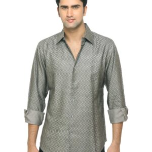 Fabindia Men Printed Grey Tussar Shirt