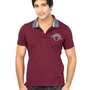 Status Quo Men Stripes Maroon Tshirts
