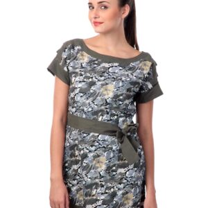 Latin Quarters Women Grey & Olive Printed Dress