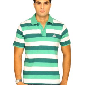 ADIDAS Men's Stripe Polo Green Spirit White T-shirt