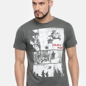 Inkfruit Men Charcoal Grey Printed Round Neck T-shirt