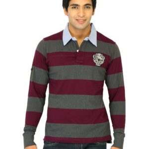 Flying Machine Men Stripes Grey Polo  Tshirts