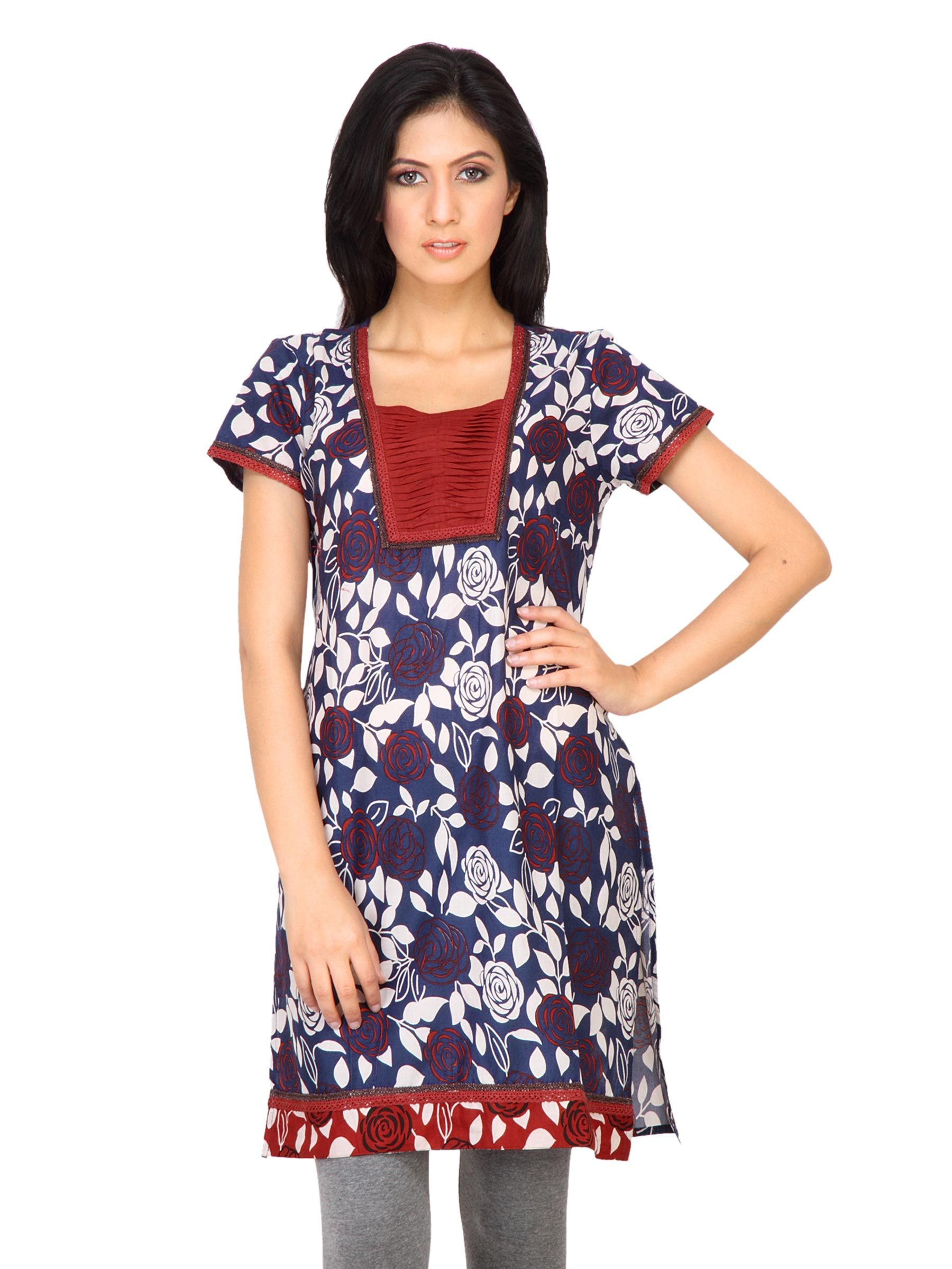Vishudh Women Flower Print Navy Blue Kurtis