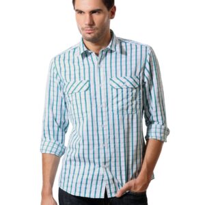 John Players Men Blue Check Shirt