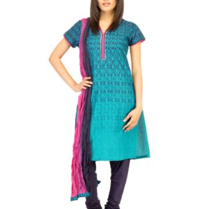 Biba Women Blue Printed Churidar Kurta with Dupatta
