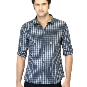 Basics Men Blue Checked Slim Fit Shirt