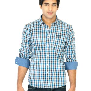 Flying Machine Men Check Blue Shirts