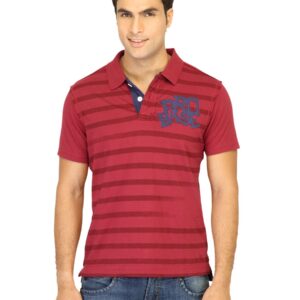 Probase Men Stripes Maroon Polo T-shirts